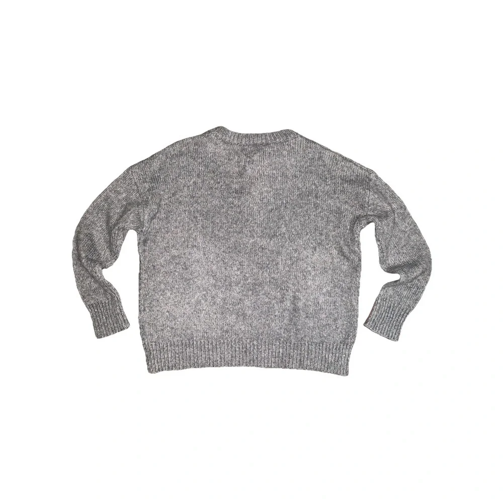 Zara Sweater Womens M Knit Wool Blend Boxy Tie Front Pullover Gray Preppy Casual